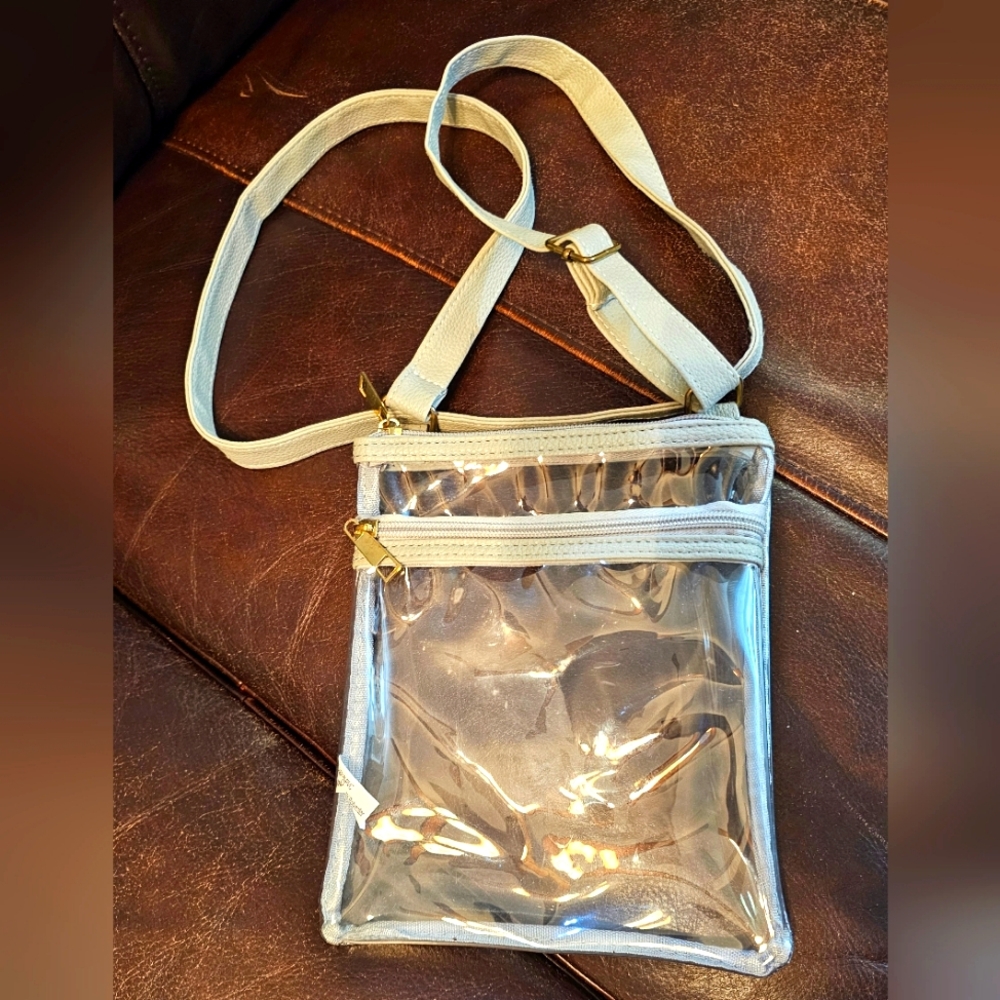 Clear Crossbody Purse with Adjustable Strap Gray Trim Stadium approved Event Bag